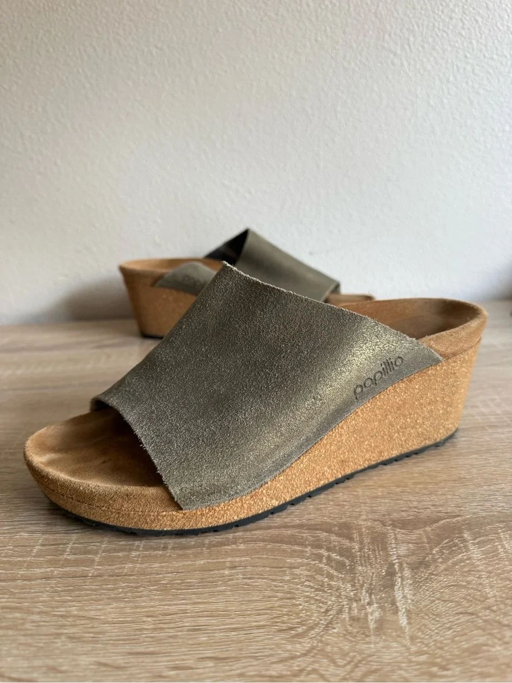 Birkenstock Papillio Namica Washed Metallic Wedge Slide Sandals Sz 38/7-7.5